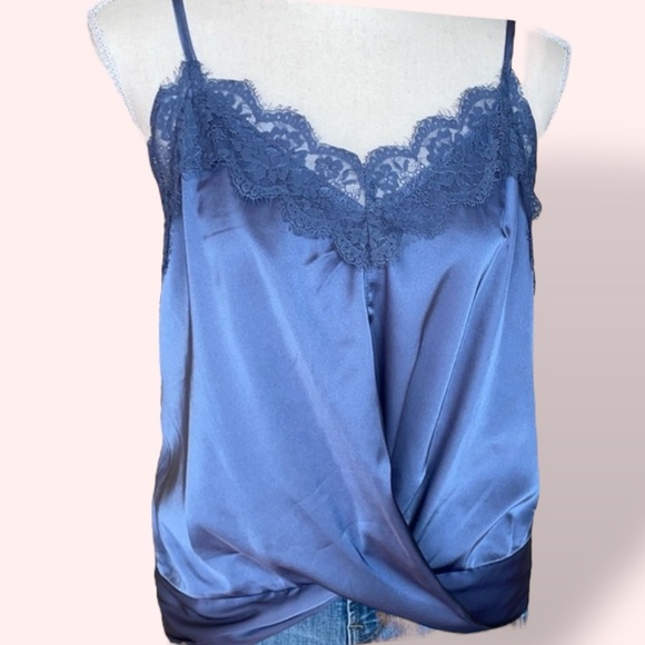 RO&DE Anthropologie Silky Satin & Lace Camisole Mediterranean Blue Feminine NEW - Picture 2 of 13